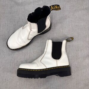 Dr Martens 2976 Quad White Leather Platform Chelsea Boots‎ Women's US 9 / UK 7